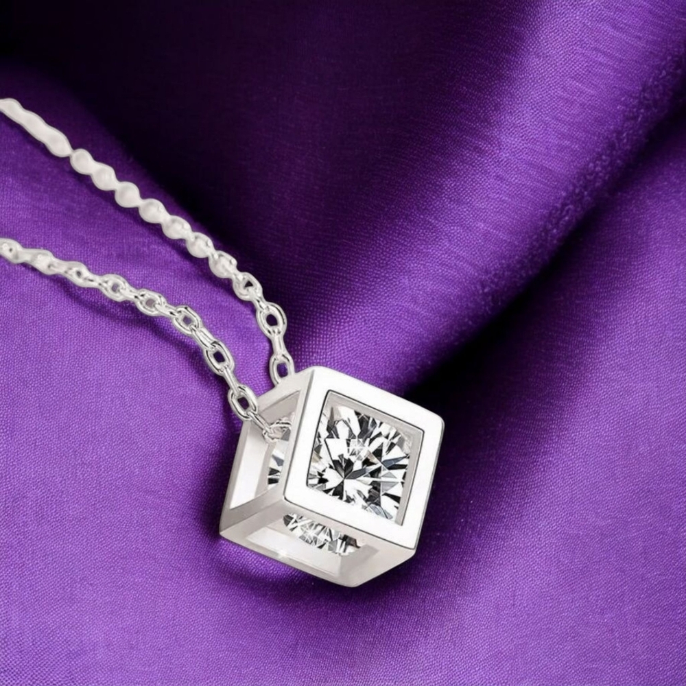 1 CT Moissanite Pendant Cube Necklace Anniversary Birthday Jewelry Gift - Picture 3 of 9